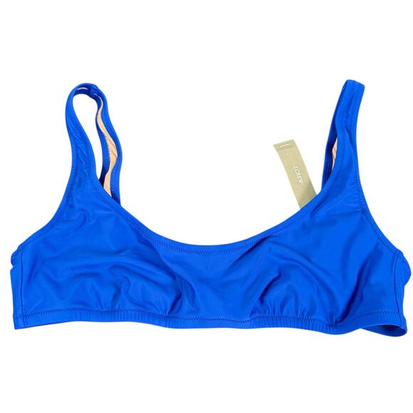 NWT J.Crew Women's Blue Solid Comfortable Heritage Scoopneck Bikini Top Size L - Picture 1 of 6